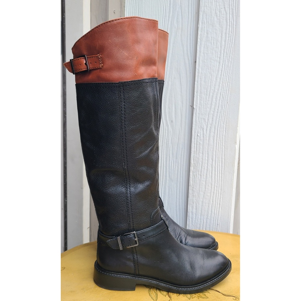 Gianni Bini US 5.5 Black Leather Tall Flat Riding Boots Preppy Old Money